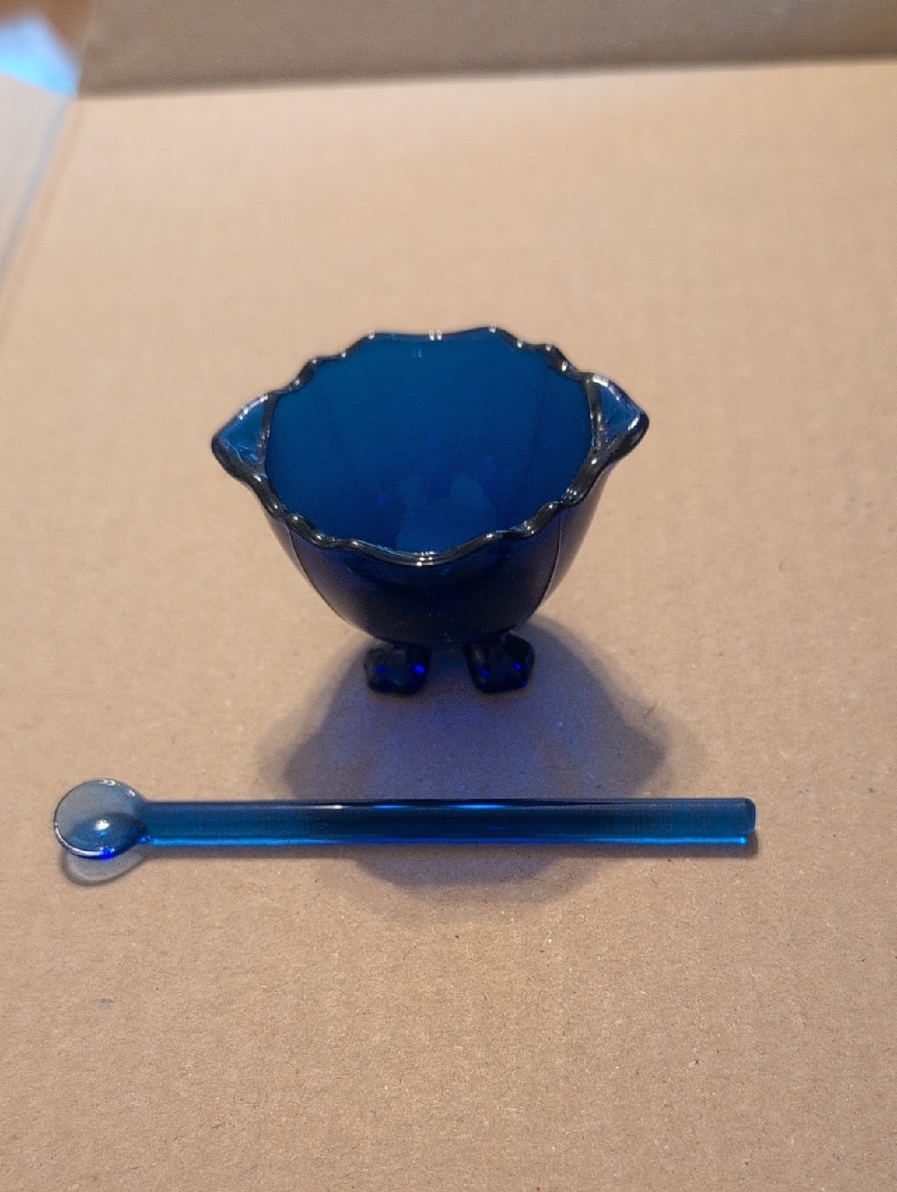 Cobalt Blue Glass Salt Cellar with Spoon